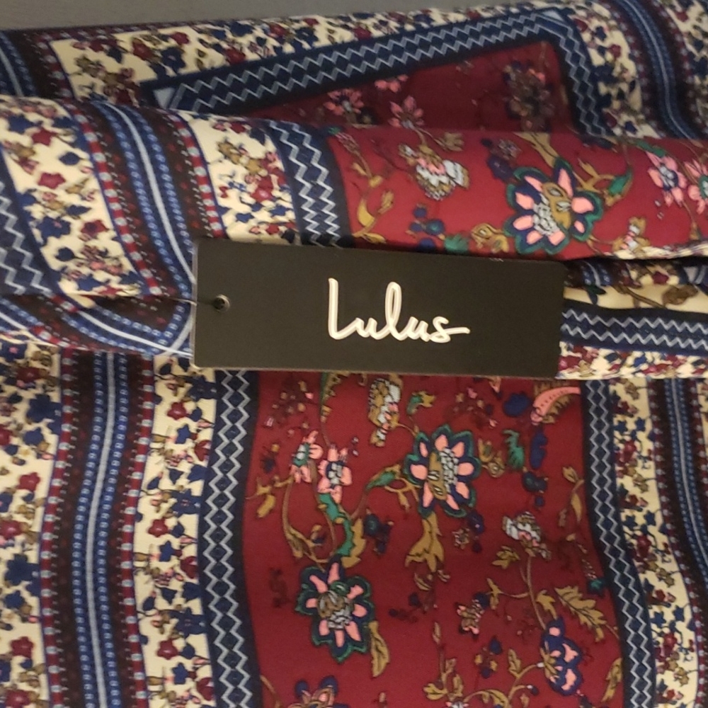 LULUS Crack a Smile Cream and Plum Multi Print Long Sleeve Shift Dress - NWT - Picture 13 of 15